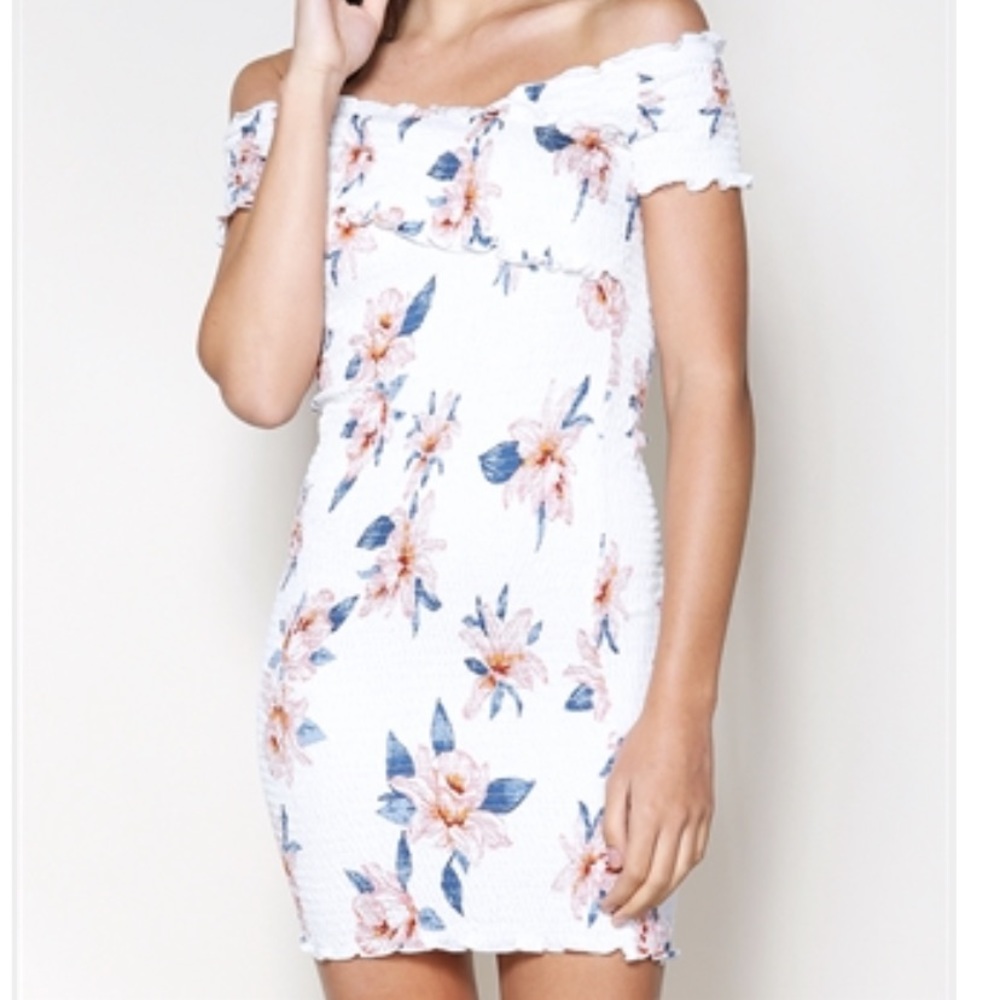 Floral smocked mini dress papaya